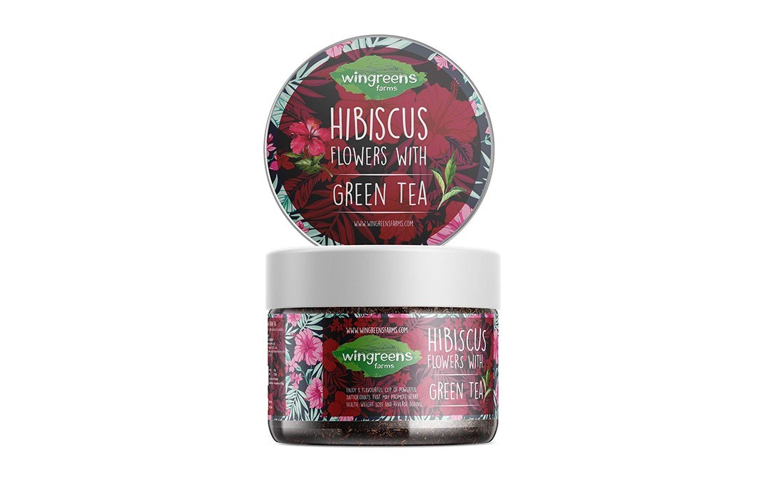 Wingreens Farms Hibiscus Flowers With Green Tea   Plastic Jar  60 grams
